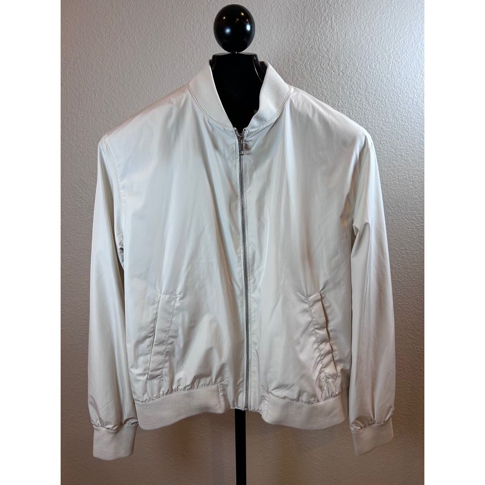 HM Mens Bomber Jacket Off White Light Beige Full Zip Lightweight Size Large